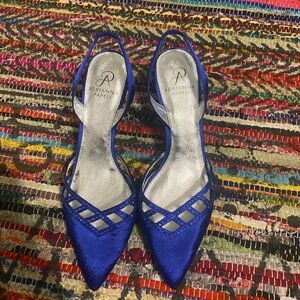 Adrianna Papell Blue Satin sling back heels, size 9 1/2